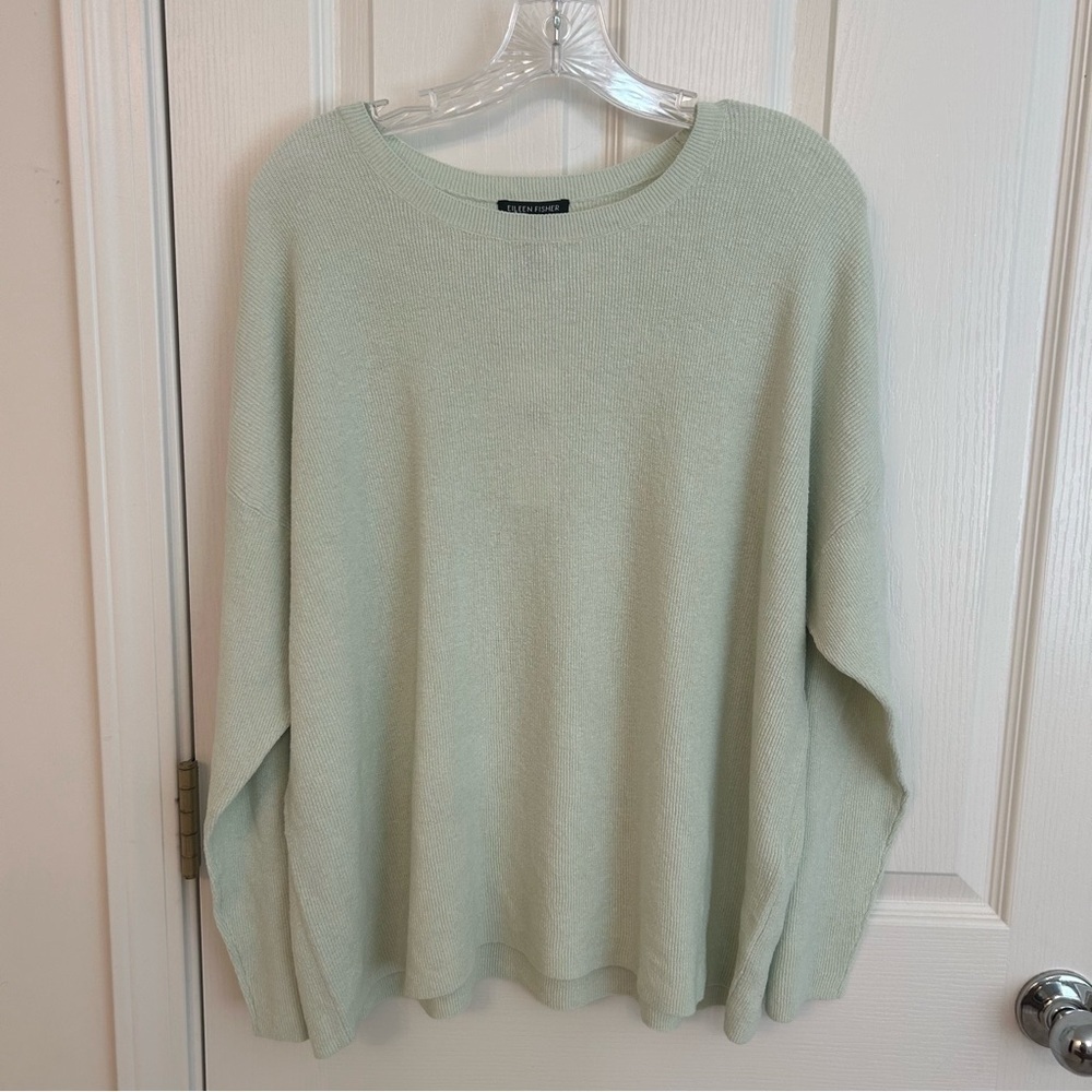 Eileen Fisher Organic Linen Blend Long Sleeve Top Sweater in Mist Size XL - Picture 3 of 6